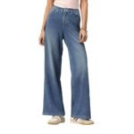 Zenims Regular (for Women Upto 5'4) Wide Leg Pants, Denim Look High-Waisted, Soft, Breathable & Stretchy Fabric, 5 Pockets, Everyday Comfort